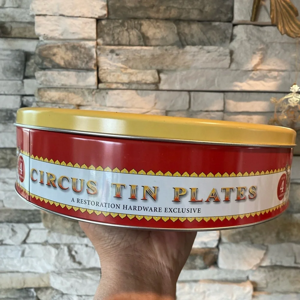 Restoration Hardware Circus Animals 4 Tin Plates Set Tin & Lid Whimsical